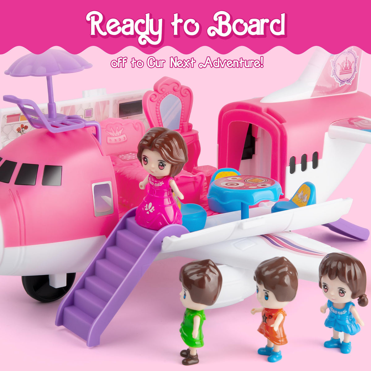 XDUOYJOY pink airplane toy with detachable stairs
