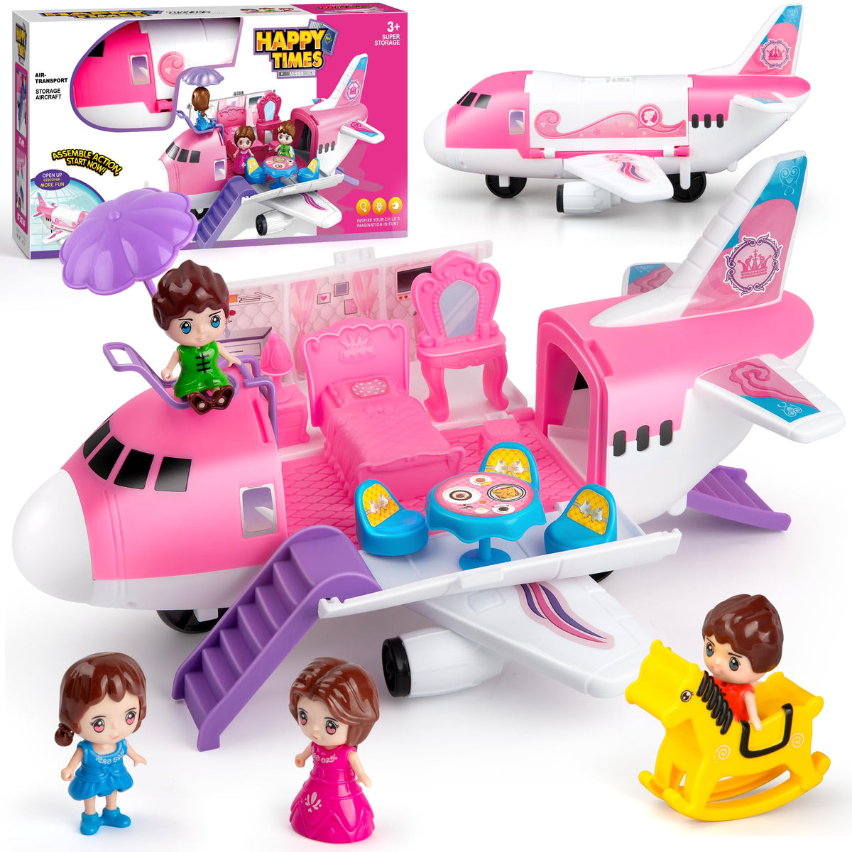 XDUOYJOY pink airplane toy front view for imaginative play