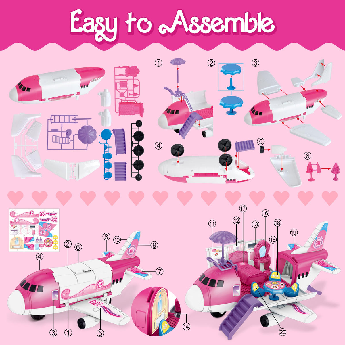 XDUOYJOY pink airplane toy has storage space