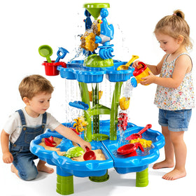Xelabrion 3-Tier sand and water table with toddlers playing for sensory exploration