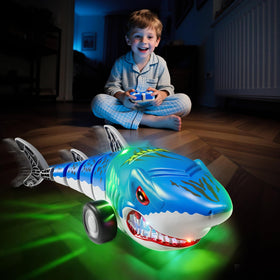 Xelabrion durable ABS plastic shark car built to withstand rough play.