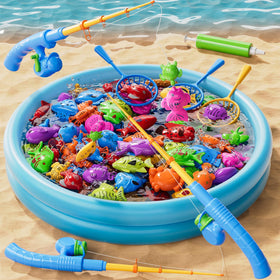 Xelabrion magnetic fishing game pool image, 22-inch inflatable setup for group play