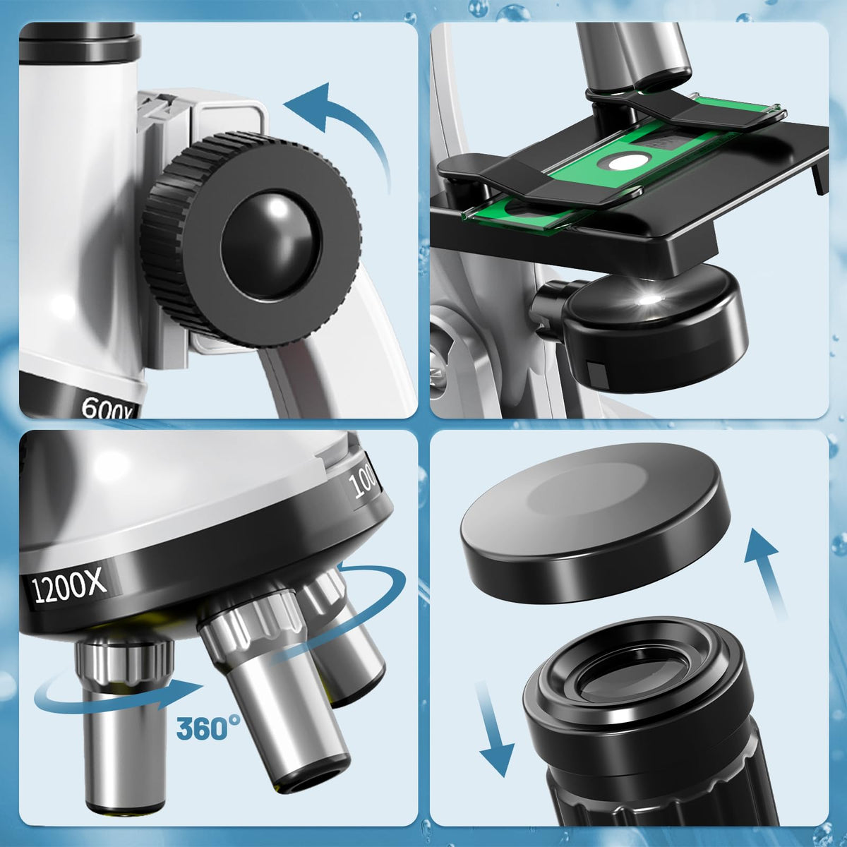 Xelabrion microscope LED light colors show seven color options for clearer sample viewing.