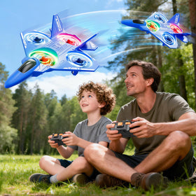Xelabrion RC airplane with two rechargeable batteries for longer sessions.