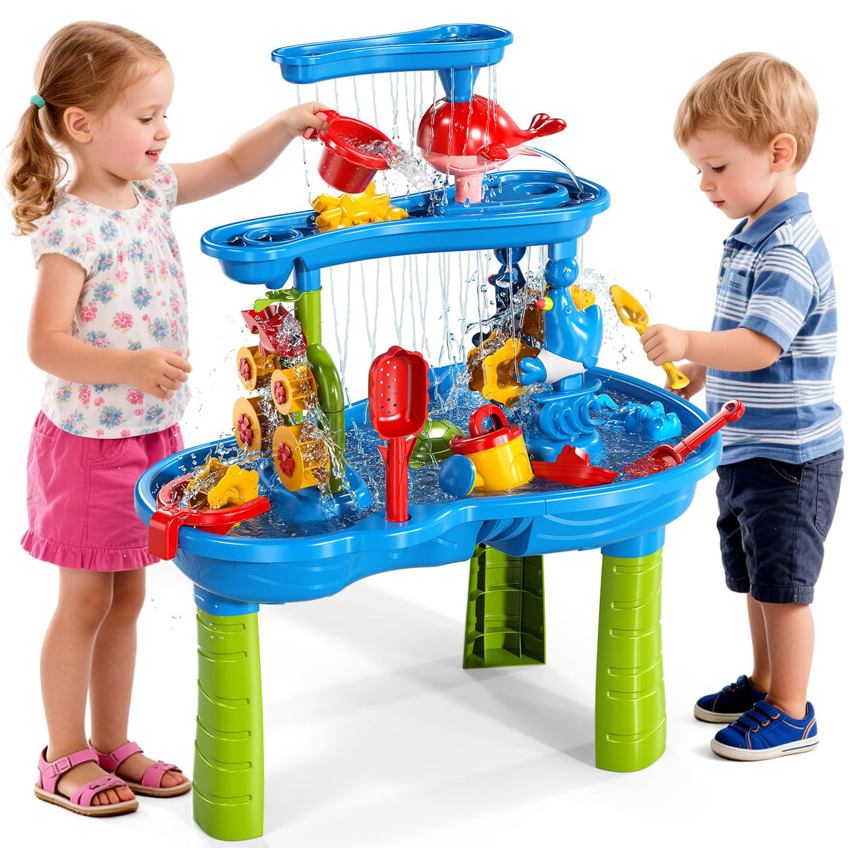 Xelabrion sand water table 3-tier overview for collaborative outdoor fun