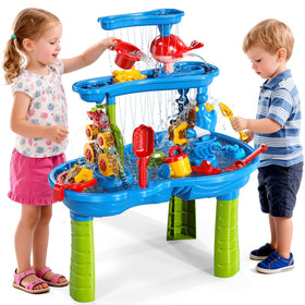 Xelabrion sand water table 3-tier overview for collaborative outdoor fun