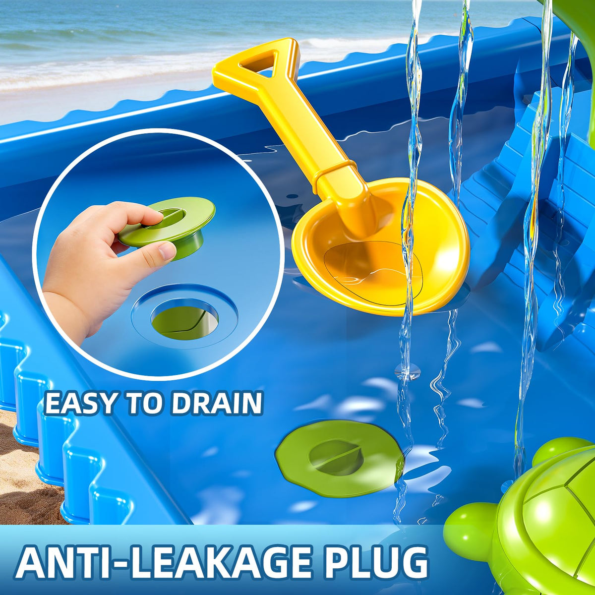 Xelabrion sand water table drainage hole enables quick mess-free cleanup
