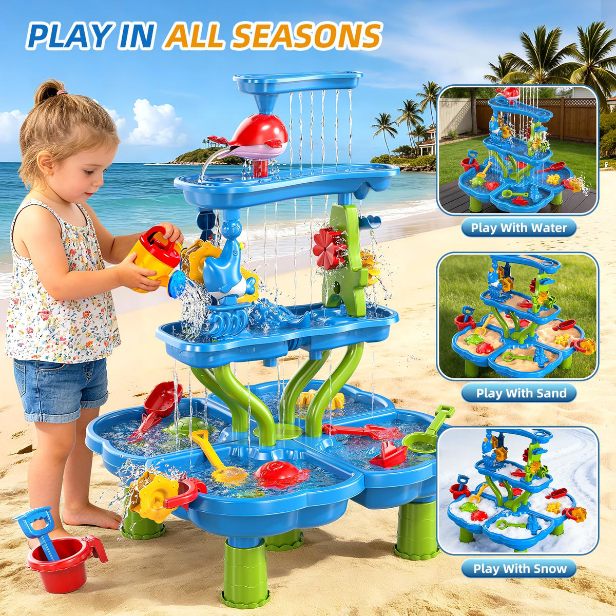 Xelabrion sand water table with sailboats encourages cooperative water play