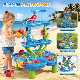 Xelabrion sand water table with sailboats encourages cooperative water play