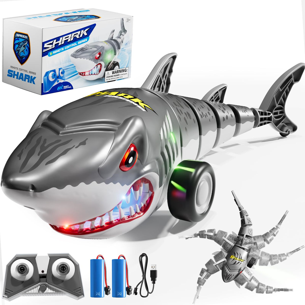 Xelabrion Shark RC Car body lights illuminate nighttime play and showcase the lifelike design.