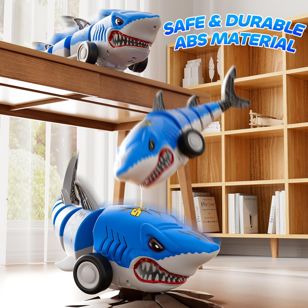 Xelabrion shark car powered by two rechargeable batteries for longer sessions.