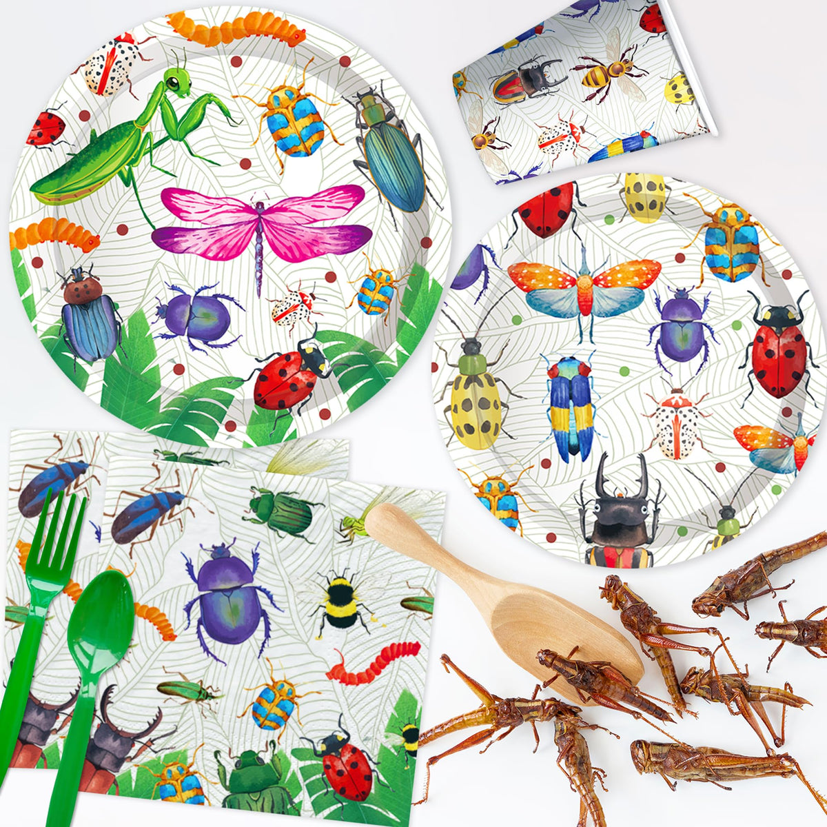 Xenorik bug birthday cutlery sets ready for easy serving.