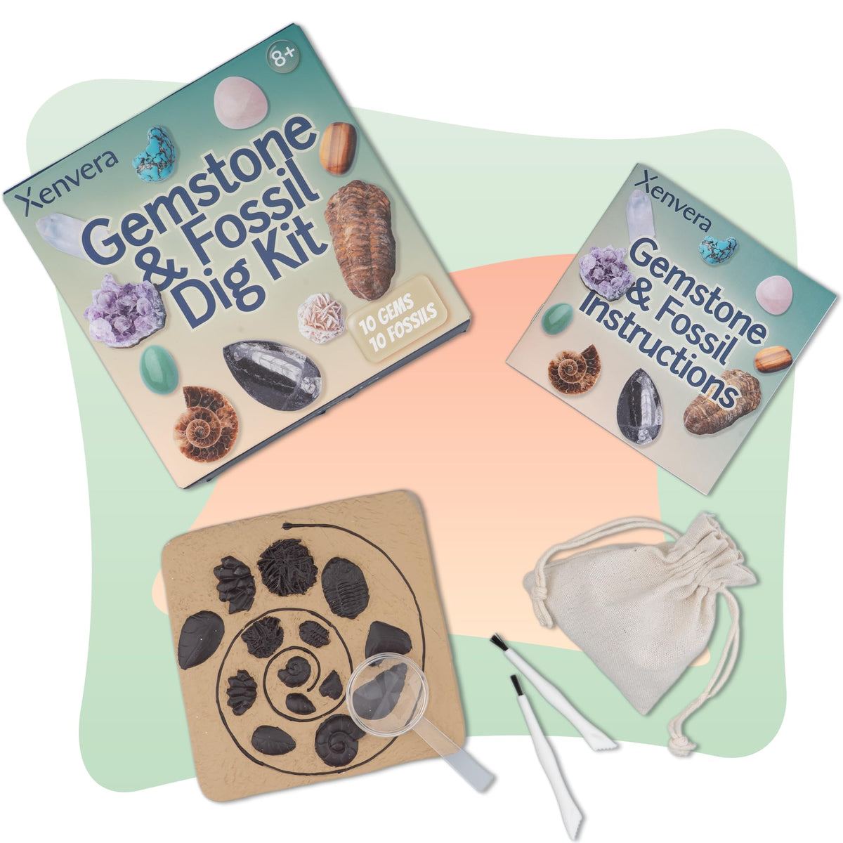 Xenvera Gemstone Dig Kit two-in-one STEM activity for kids age 8+