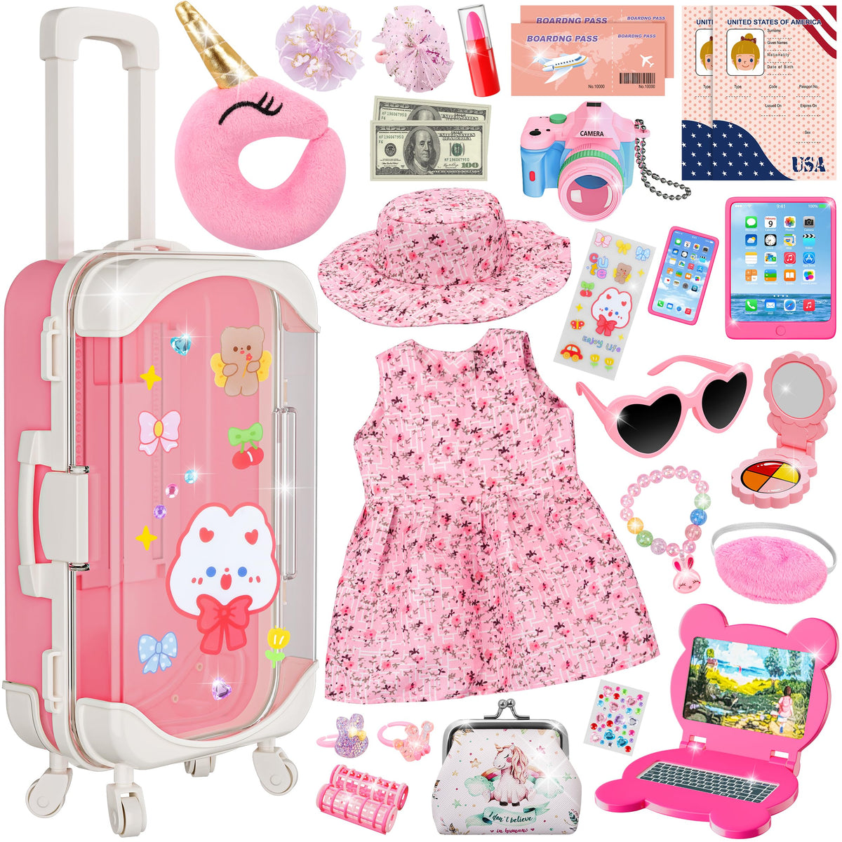 XFBB Doll Suitcase Travel Sets 28 pieces for imaginative play