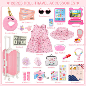 XFBB Doll Suitcase Travel Sets flower dress and accessories for stylish pretend travel