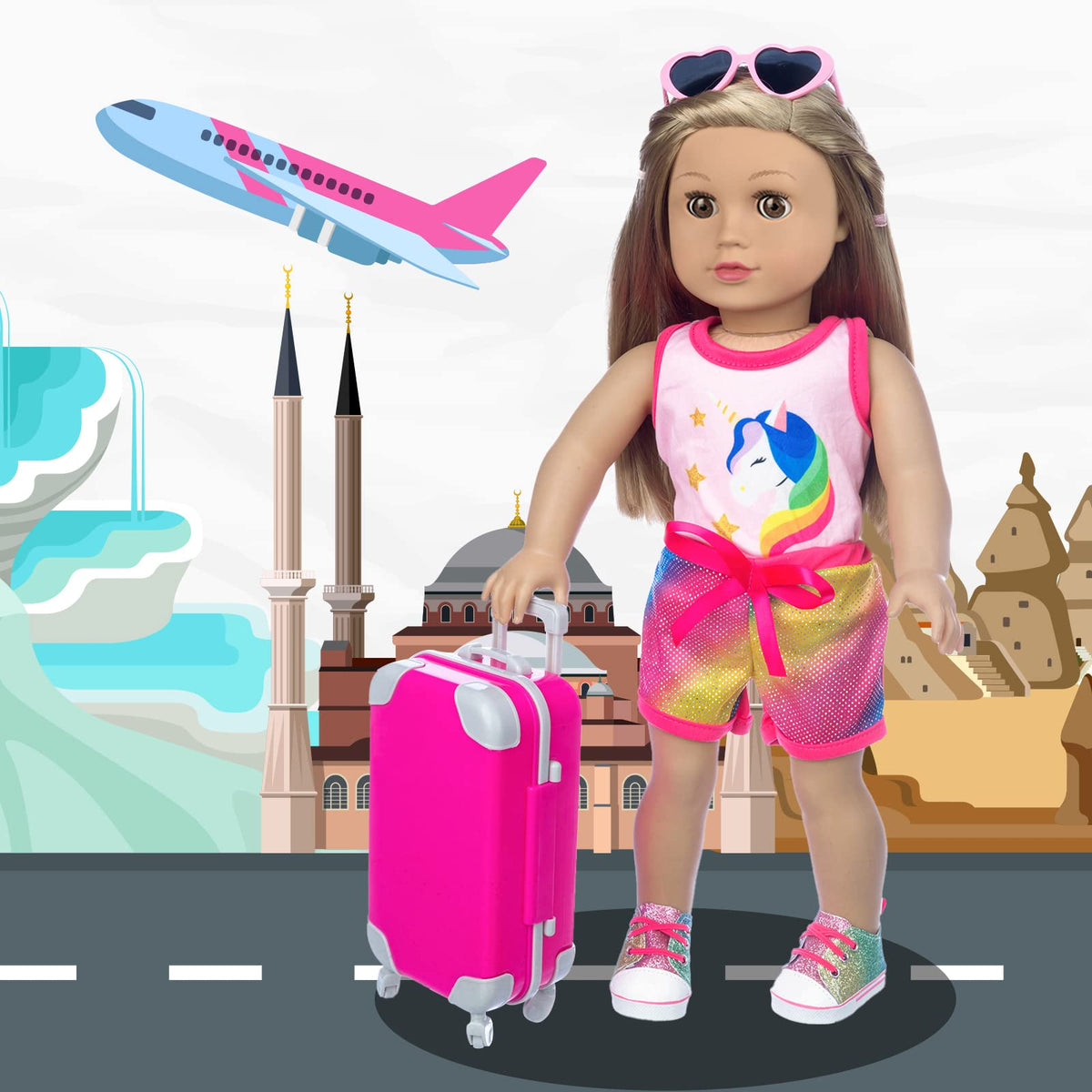 XFEYUE doll laptop/tablet supports modern travel scenarios in pretend trips.