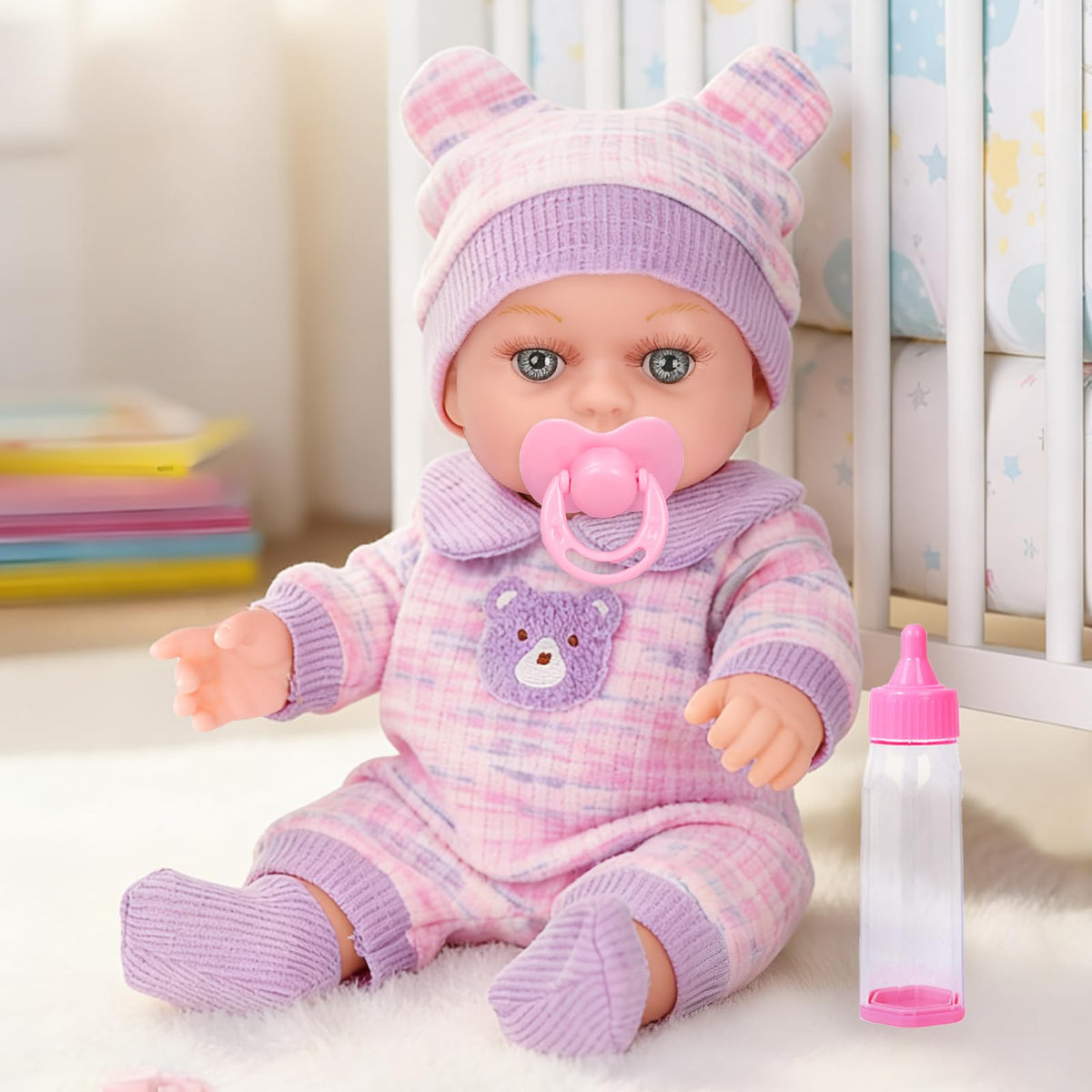 XFEYUE 12'' doll with rotatable head and limbs in poseable design.