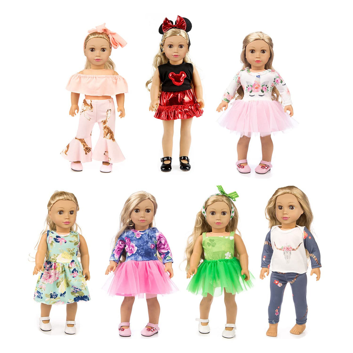 XFEYUE Mickey-style skirt for 18-inch dolls supports imaginative play