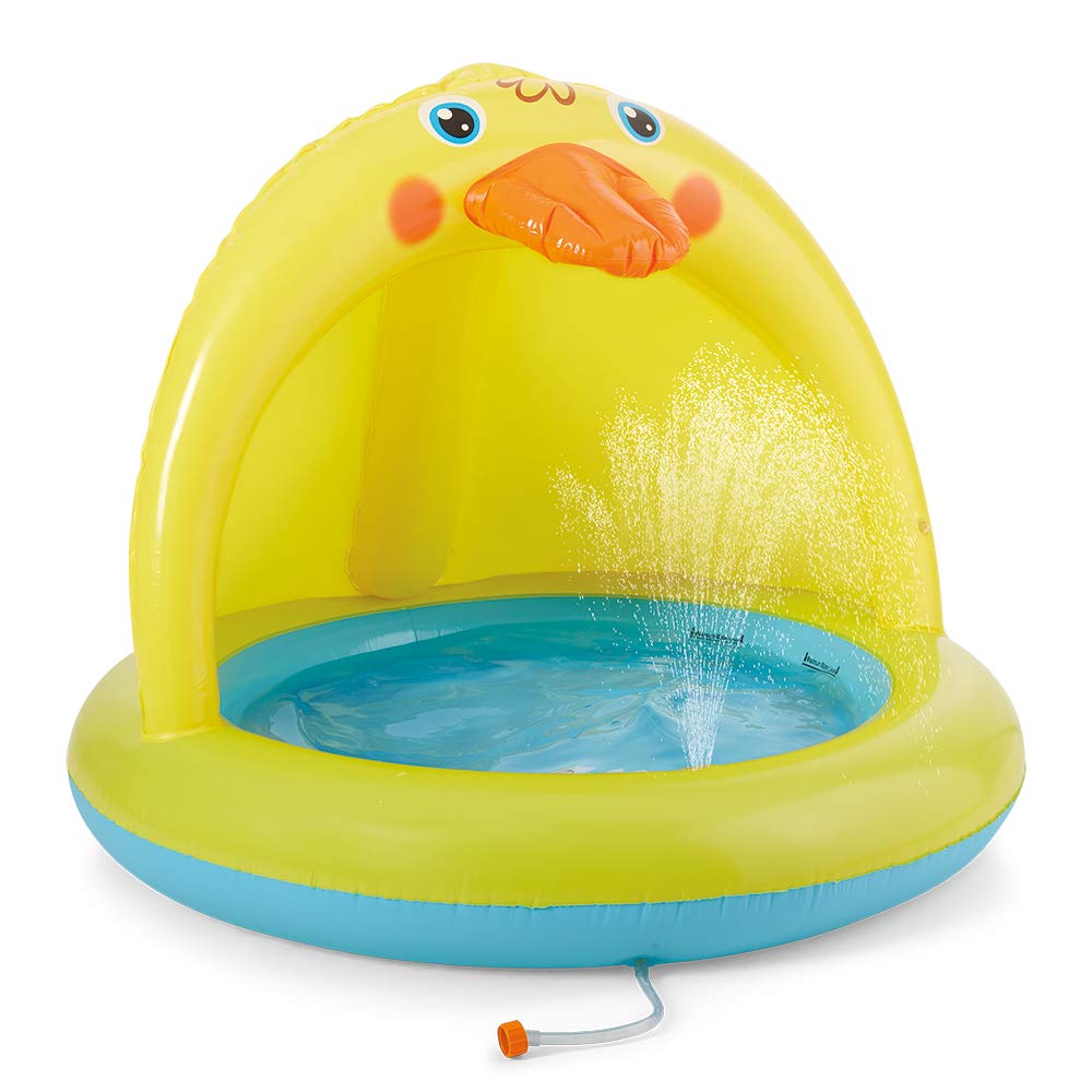 XFlated shade baby pool with canopy protects little swimmers from sun while they play.
