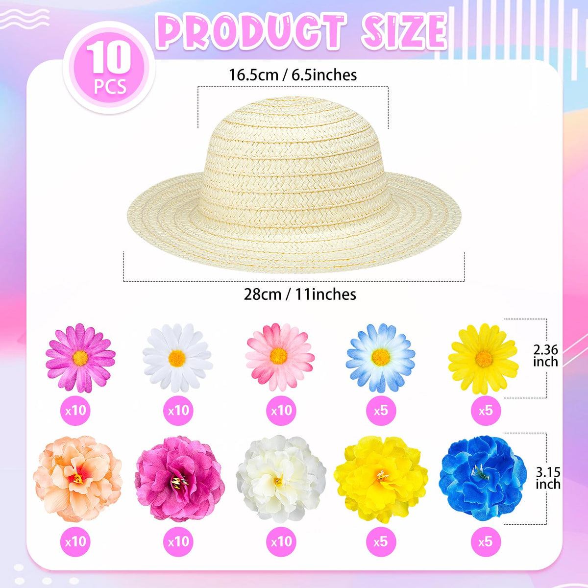 XGHSHW DIY straw hats and flowers ready for party decoration