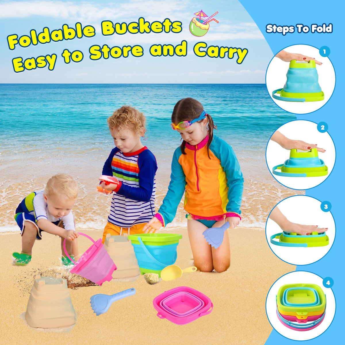 Xgunion beach toys with shovel and rake for creative sand play.