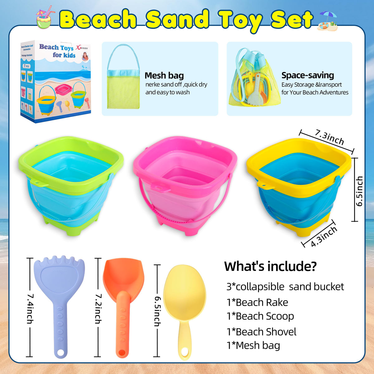 Xgunion collapsible beach bucket folded compact for space-saving storage on trips.