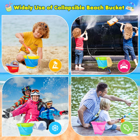 Xgunion kids enjoying sand play outdoors with durable collapsible buckets.