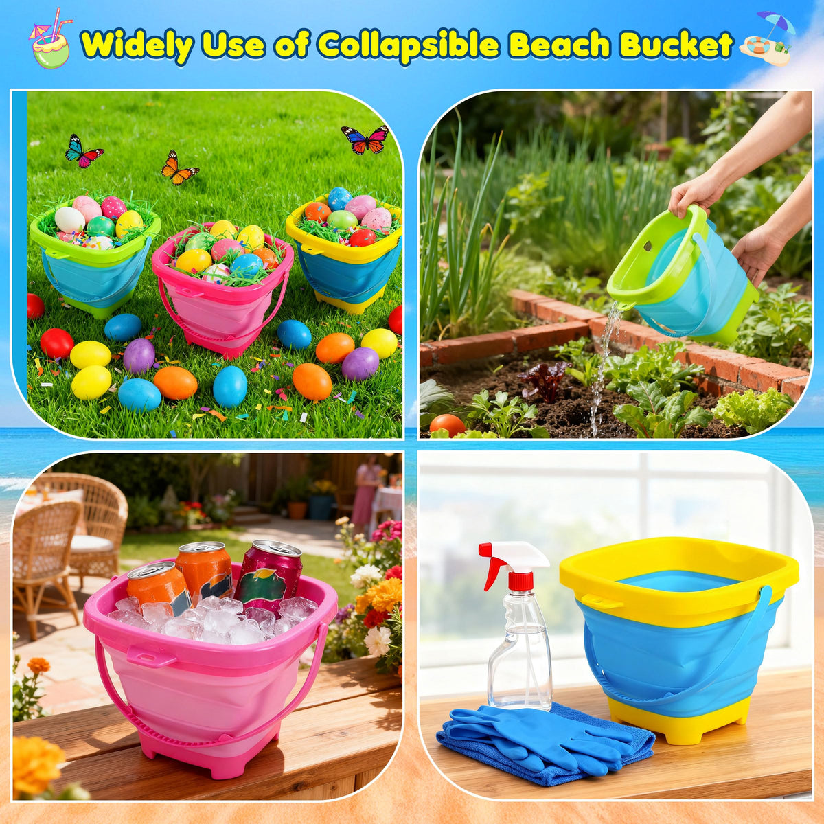Xgunion mesh beach bag keeps buckets and tools organized and portable.