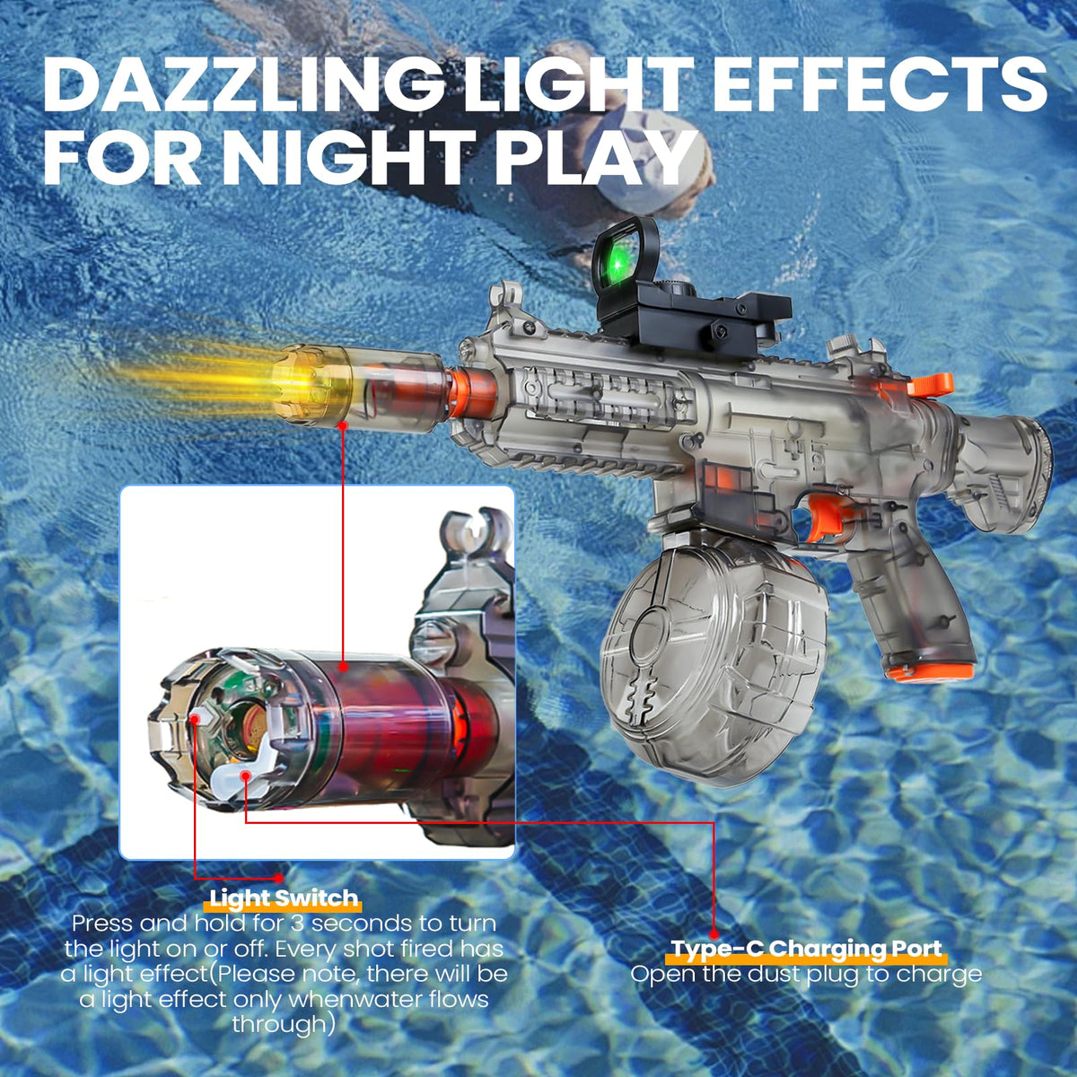 xhecwtiy Electric Water Gun 450cc capacity supports extended play