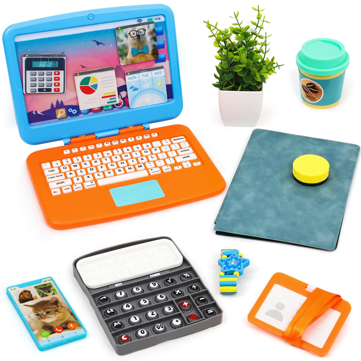 XIAPIA toy laptop with Velcro screen cards for imaginative play
