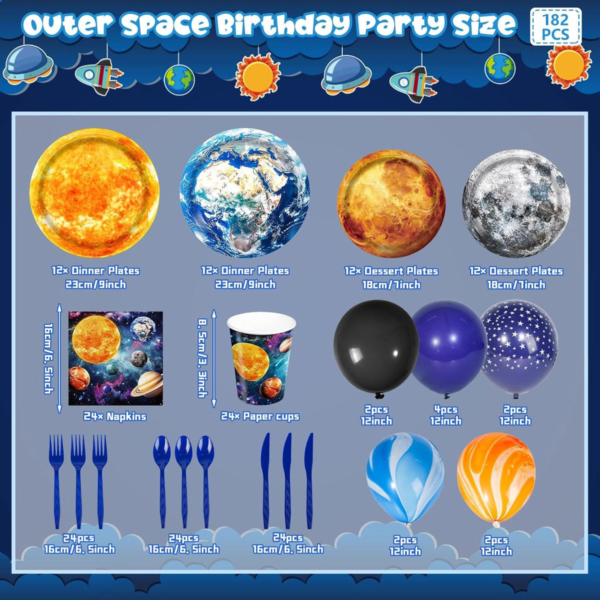 XIENBLOC outer space dessert plates provide fun bite-sized portions with planet-themed charm