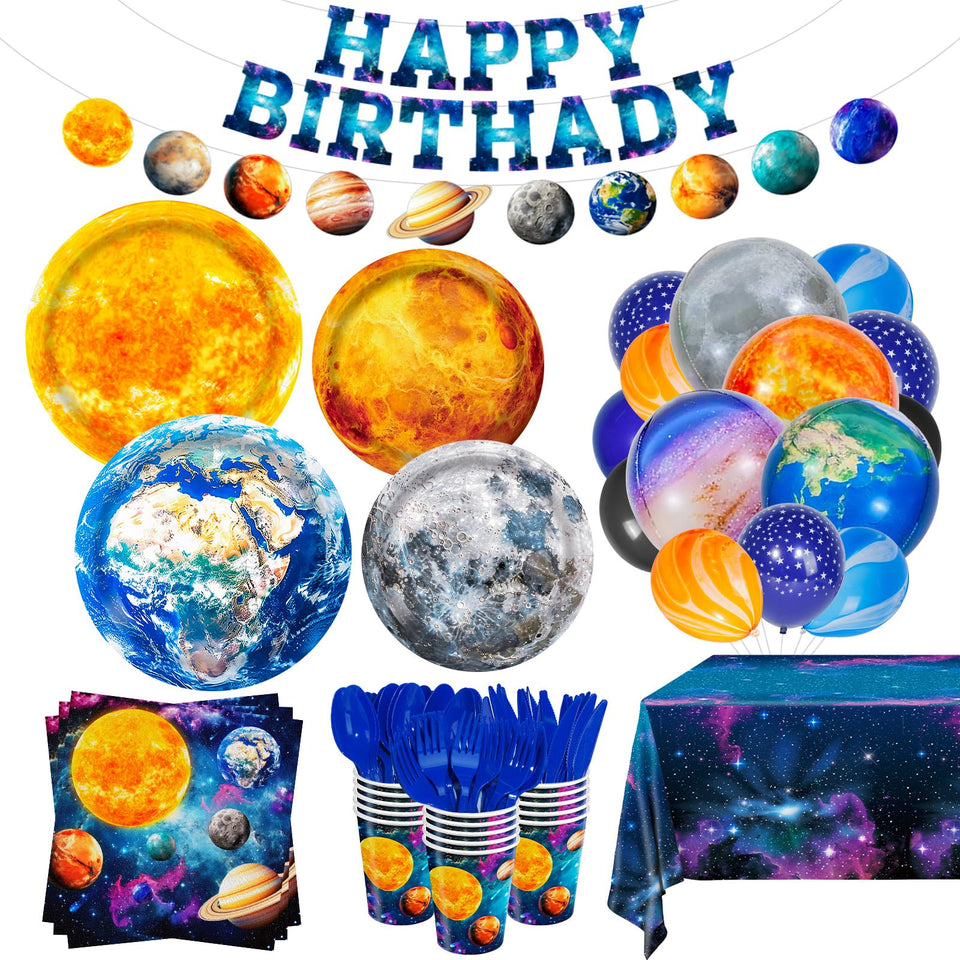 XIENBLOC outer space dinner plates add vibrant color for a memorable birthday feast