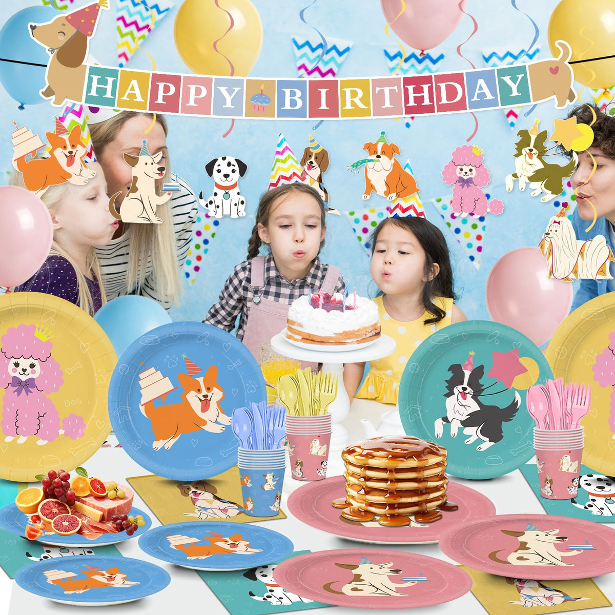 XIENBLOC Retro Puppy hanging swirls add movement and whimsy to party decor.