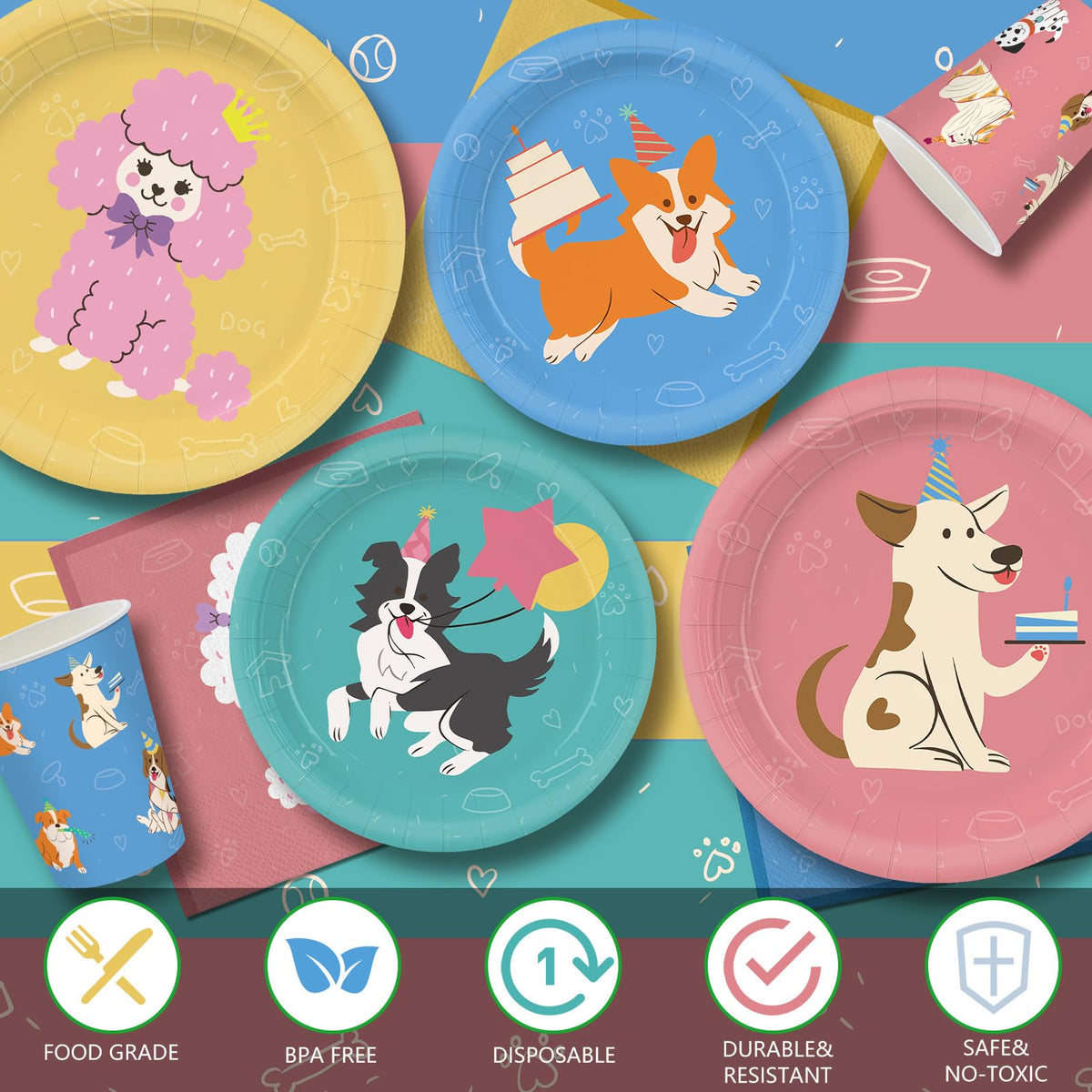 XIENBLOC Retro Puppy paper-cups deliver sturdy, spill-safe sipping for guests.