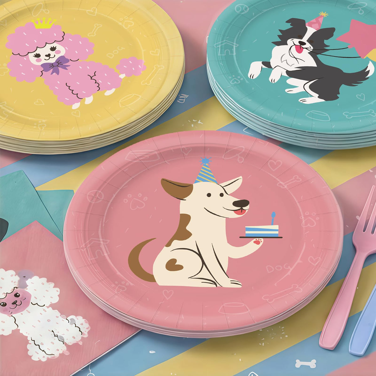 XIENBLOC Retro Puppy tablecloths 54x108 protect surfaces while tying the theme together.