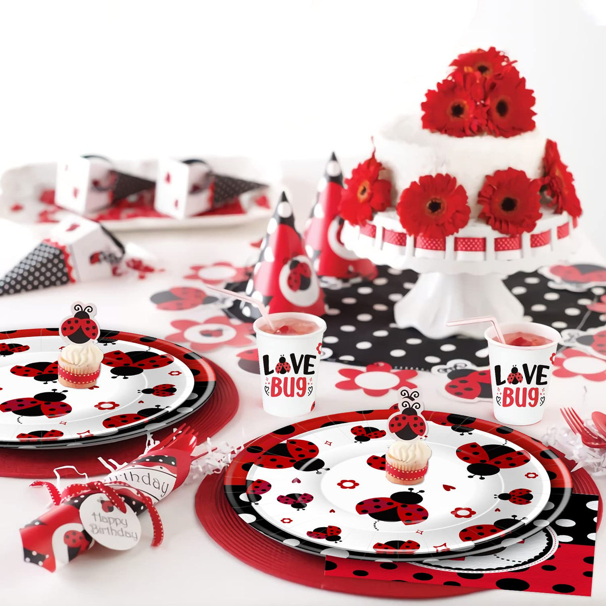 Xigejob Ladybug cups holding drinks with party-ready design