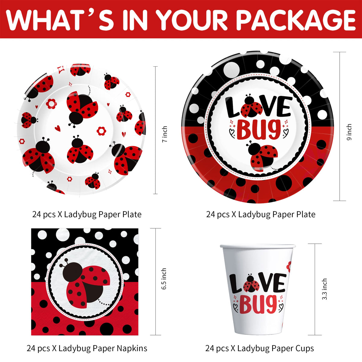 Xigejob Ladybug dessert plates with playful design for sweet treats