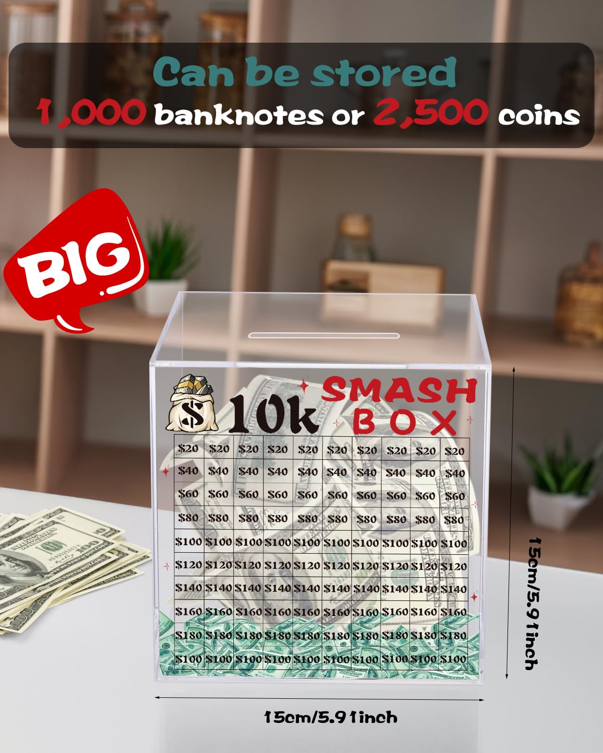 Xiheer 10k Smash Box side view highlights generous capacity for bigger savings.