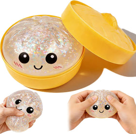 Xihongshi Glitter Dumpling Squishy close-up showing soft, slow-rise texture for calming tactile play.