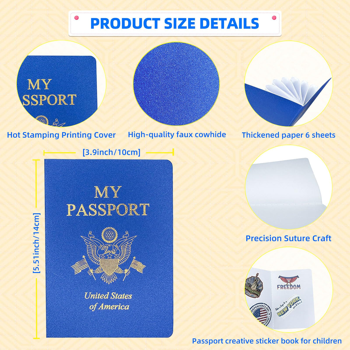 XIISVINT blue passport notebook back cover with gold icon, durable for travel games