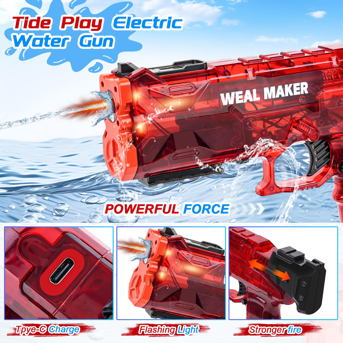 Xikec water guns with USB-C charging for quick recharges during outdoor play.
