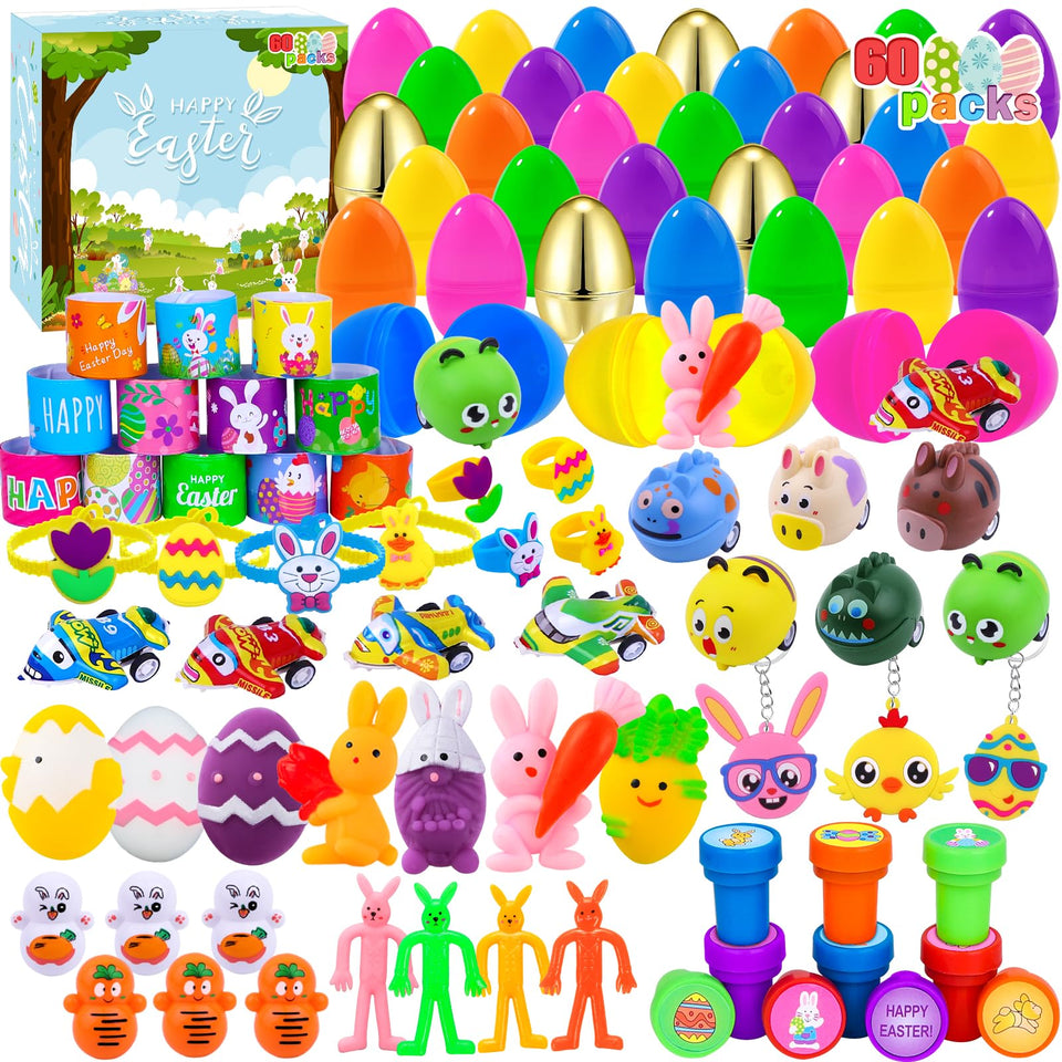 XIMISHOP pre-filled Easter eggs with toys, ideal for exciting egg hunts.