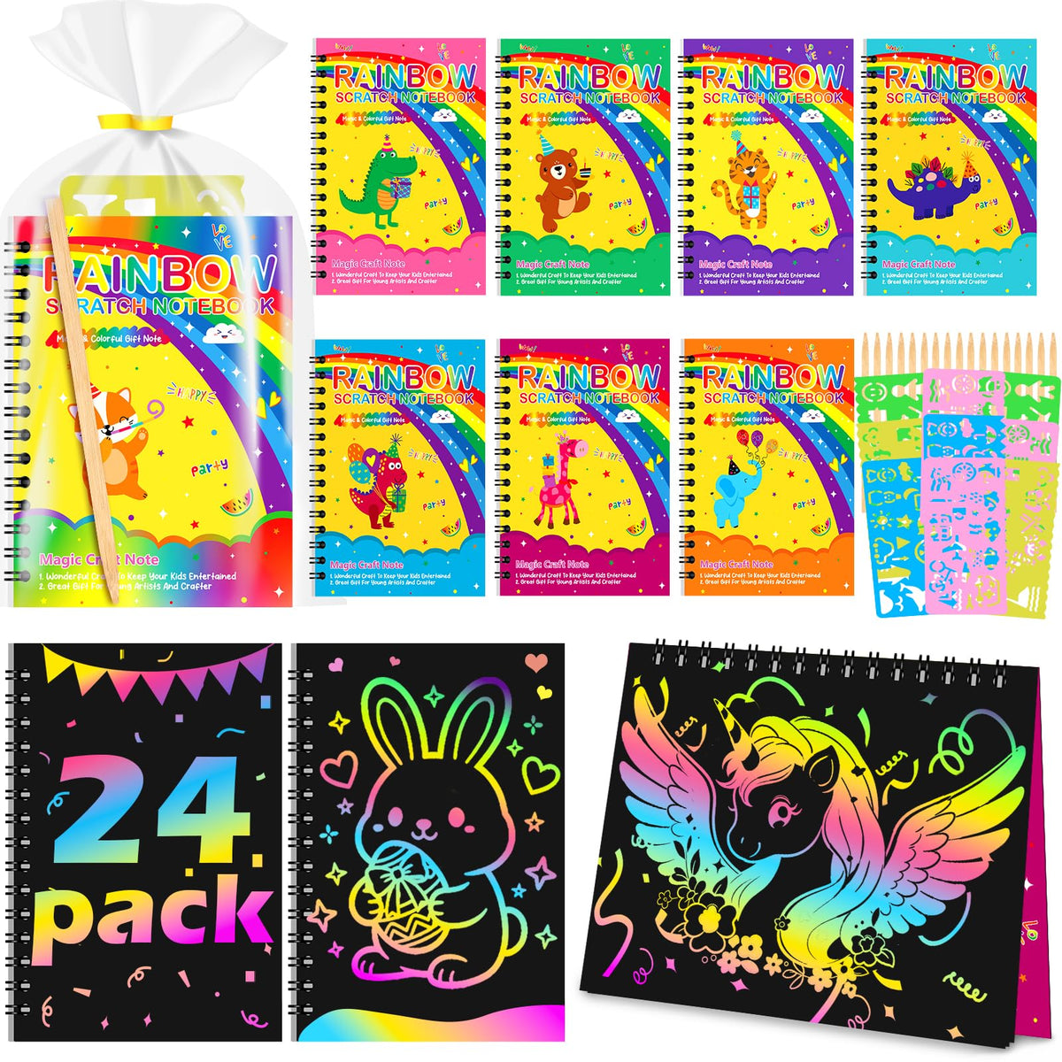 Ximoeo rainbow scratch notebook pack—vivid color reveal sparks creativity for kids.