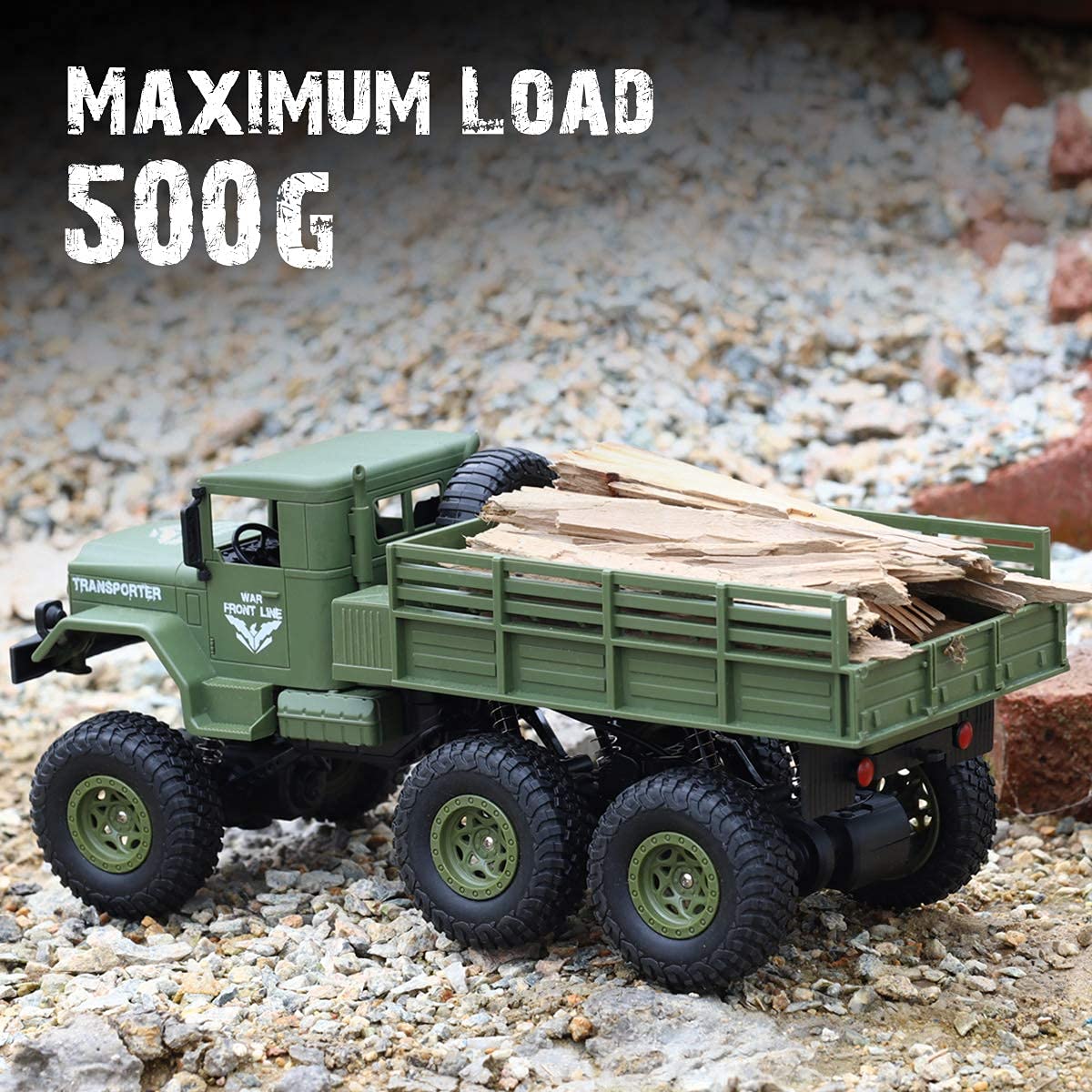 XINGRUI 1:18 RC military truck rear view shows durable ABS construction