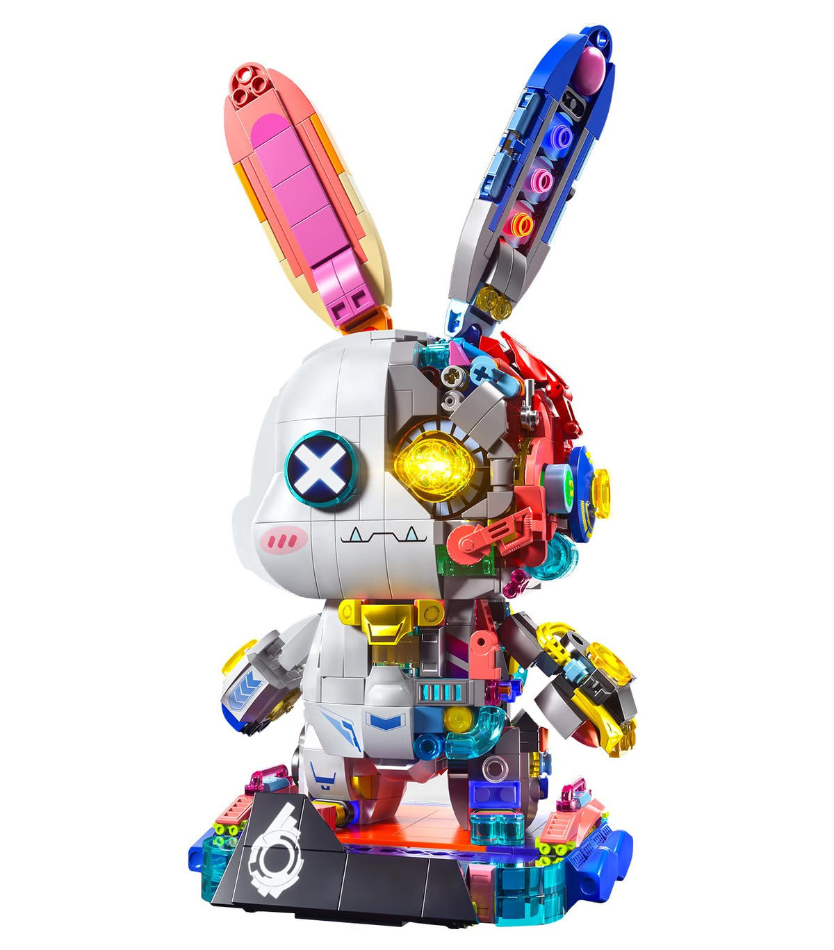 Xingya youpin mechanical rabbit eyes glow for dramatic night display and cyberpunk mood.