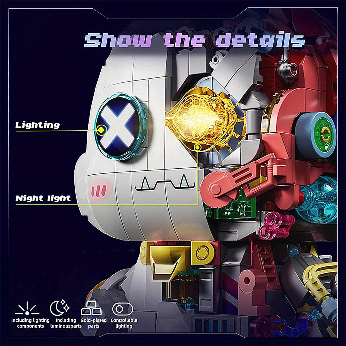 Xingya youpin neon punk rabbit emphasizes bold colors and intricate mechanical details.