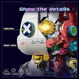 Xingya youpin neon punk rabbit emphasizes bold colors and intricate mechanical details.