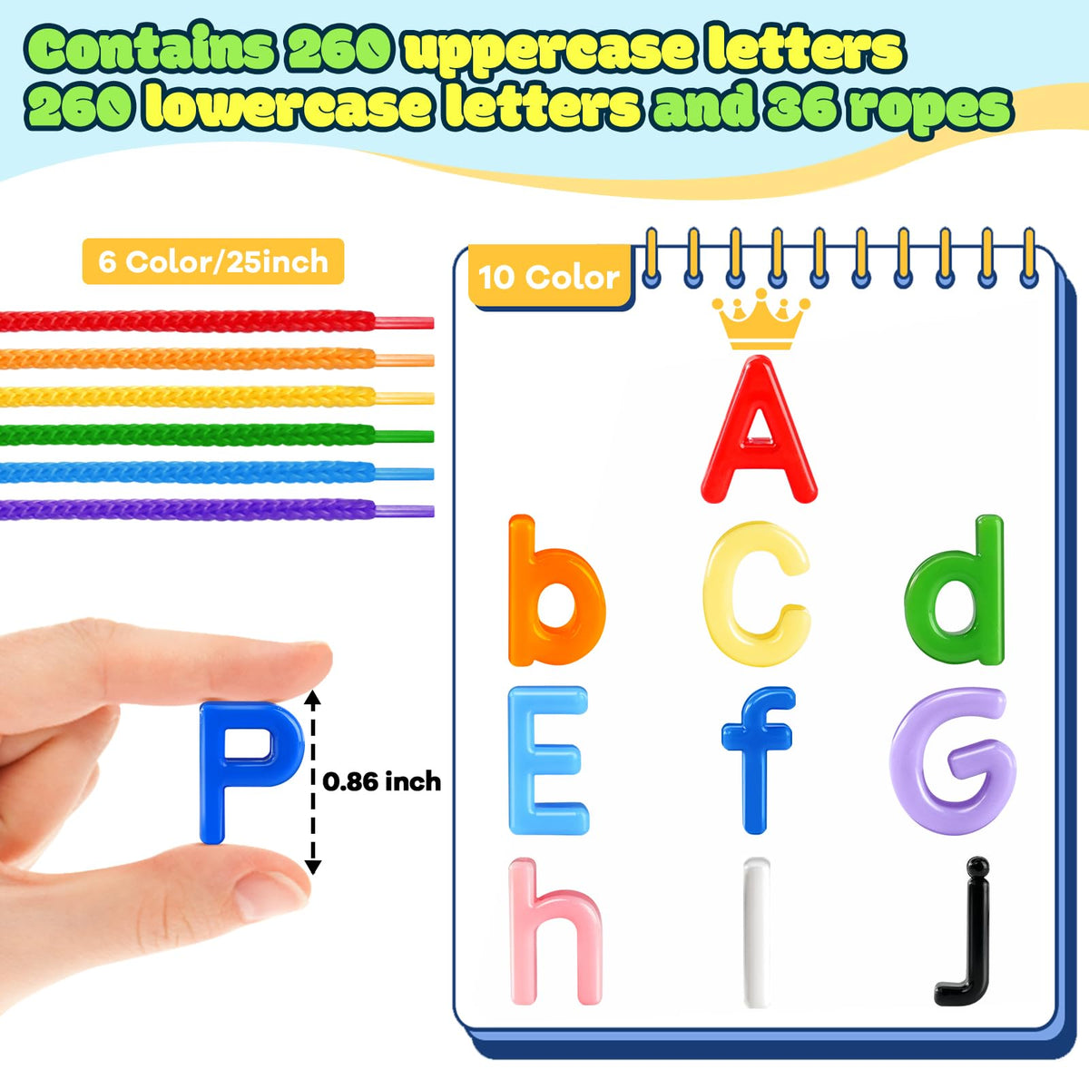 XINHUIDALSQ rainbow colored alphabet beads sparkling with learning potential