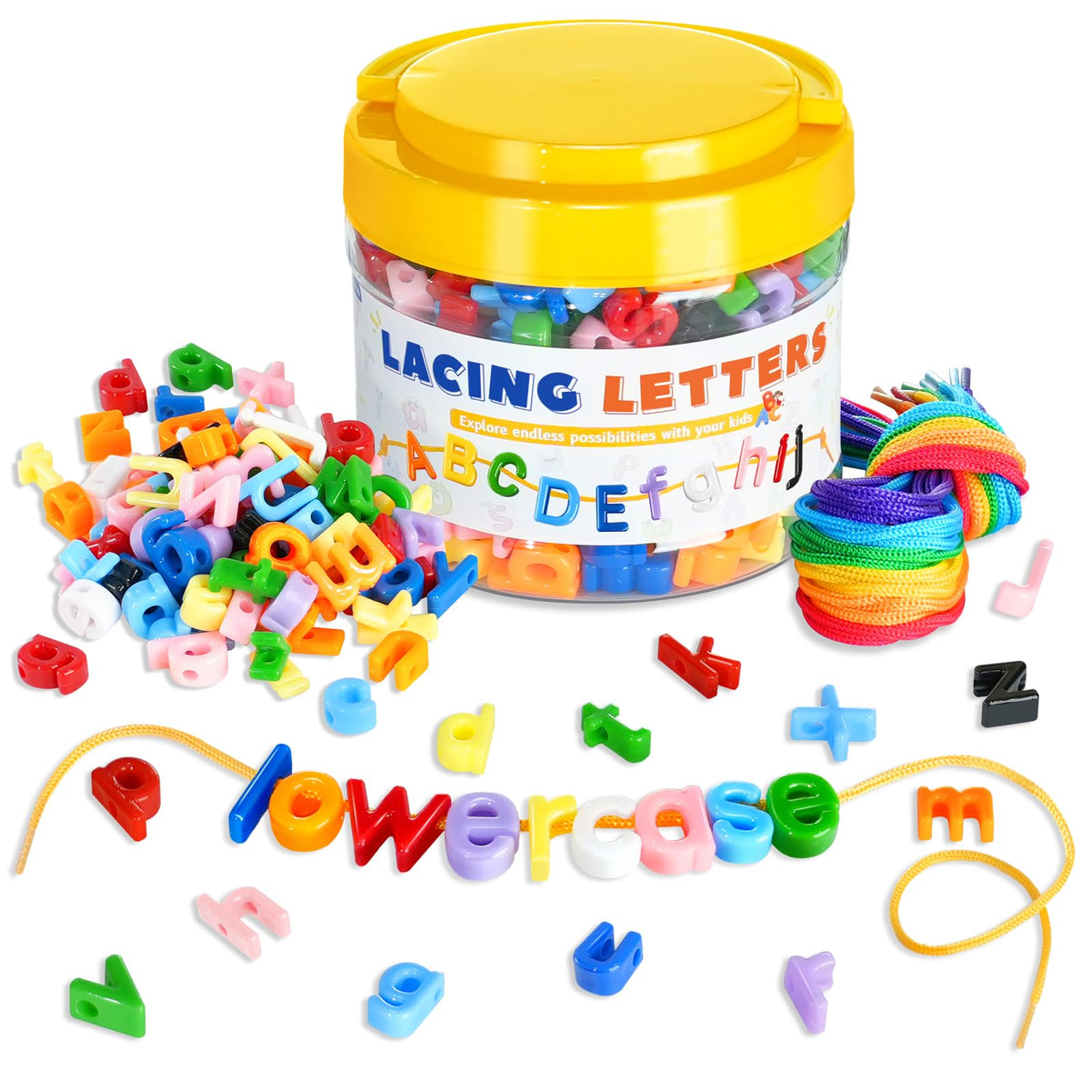 XINHUIDALSQ lacing letters beads storage bucket keeps alphabet toys organized for kids.