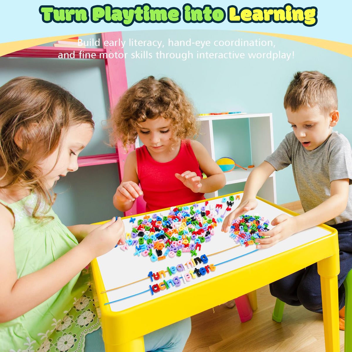 XINHUIDALSQ colorful lowercase letter beads promote letter recognition through playful sorting.